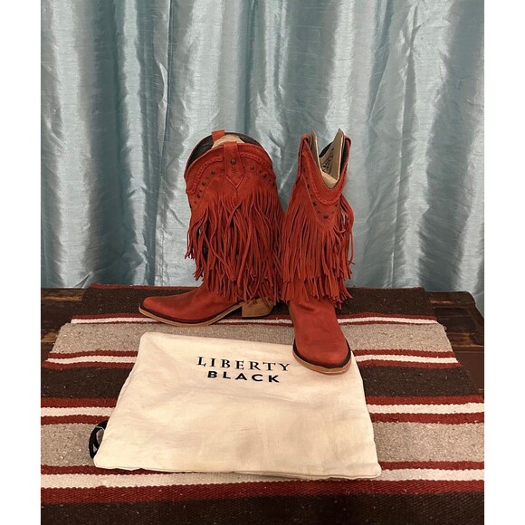 NWOB Liberty Black Vegas Red Fringe Boots in a size 9 with dust bag